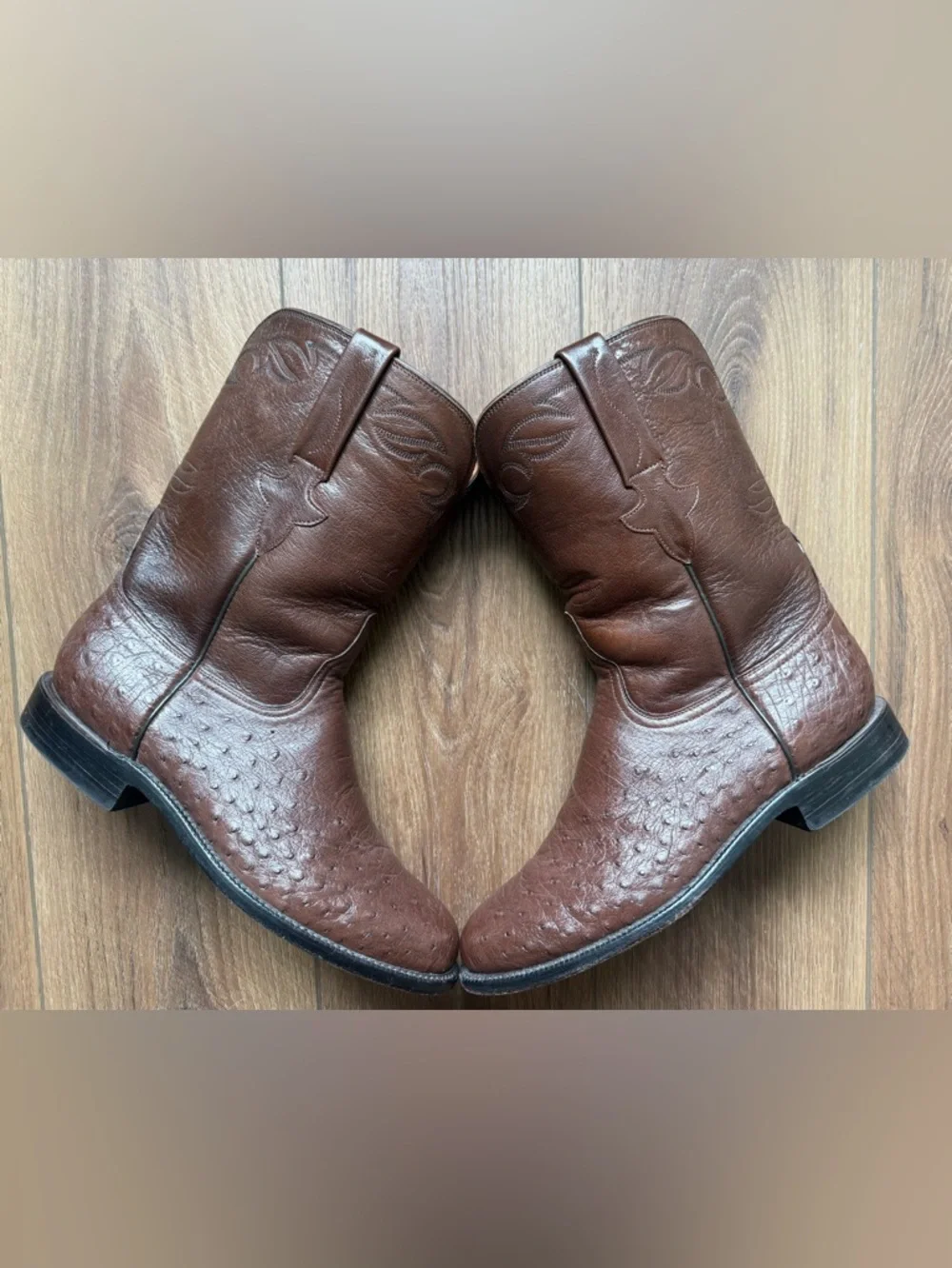 Lucchese Classics Mens Handmade Ward Roper Boots Smooth Ostrich‎ Tabaco Goat 9E